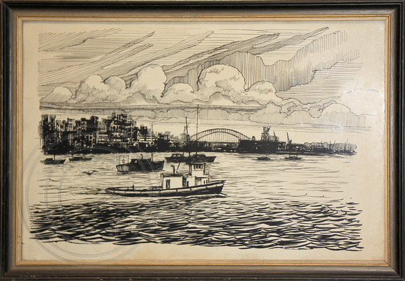Painting Owned by Larry Elliott of US Army WWII Tug Similar to WT 85 Protrude in Sydney
