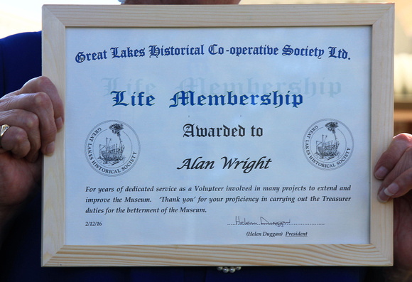 Award of Life Membership to Alan Wright by Helen Duggan Dec 2016