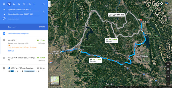 1. Spokane to Whitefish 4h 27mins