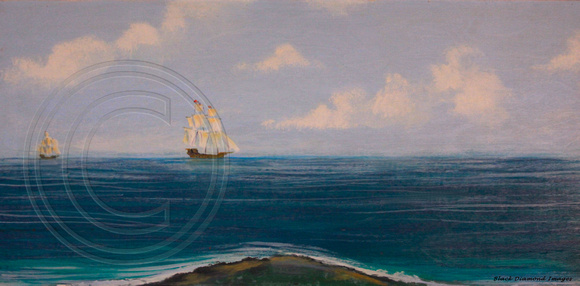 Painting of Captain James Cook's Arrival in Hawaii - The Big Island, Hawaii