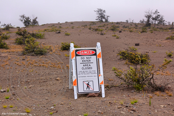 Do Not Enter Sign, Halema'uma'u Crater, Kilauea Volcano,Volcanoes National Park - Big Island, Hawaii