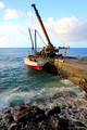 Cascade Pier, Norfolk Island - Norfolk Guardian Anchored Just Offshore - Crane, Lighter and Tow Launch