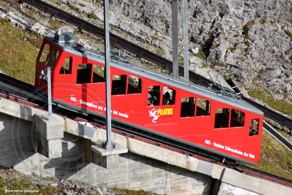 Cog Wheel Train Descending Mt Pilatus, Switzerland