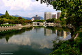 The Tranquil Ota River, Hiroshima Peace Memorial Park (left), The Atomic Bomb Dome, A-Bomb Dome or Genbaku Dome (centre) - Hiroshima, Japan